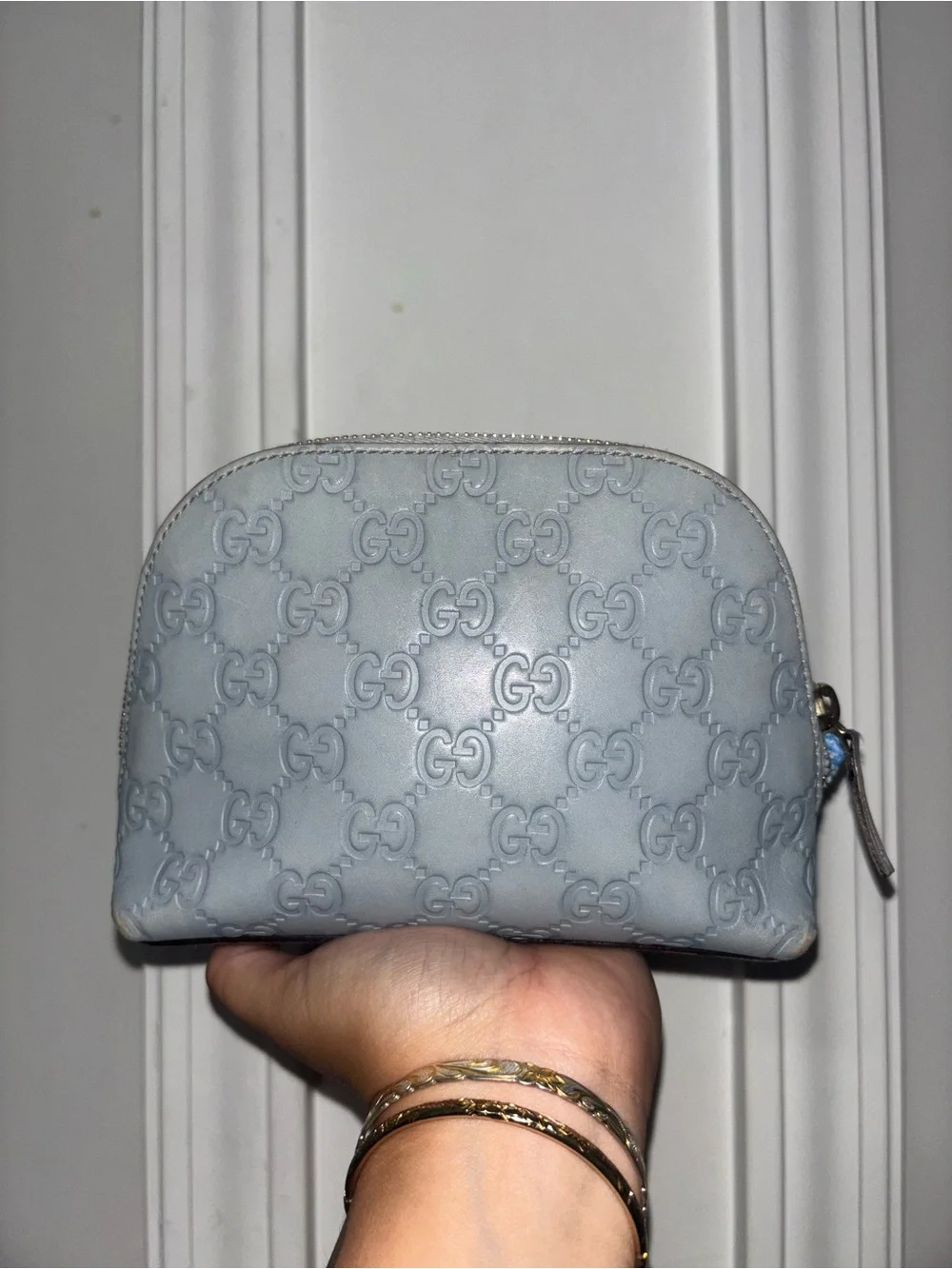 Gucci Powder Blue GG Embossed Cosmetic Pouch